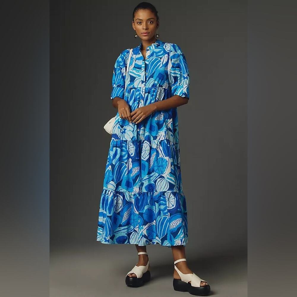 Farm Rio Short-Sleeve Printed Midi Shirt Dress